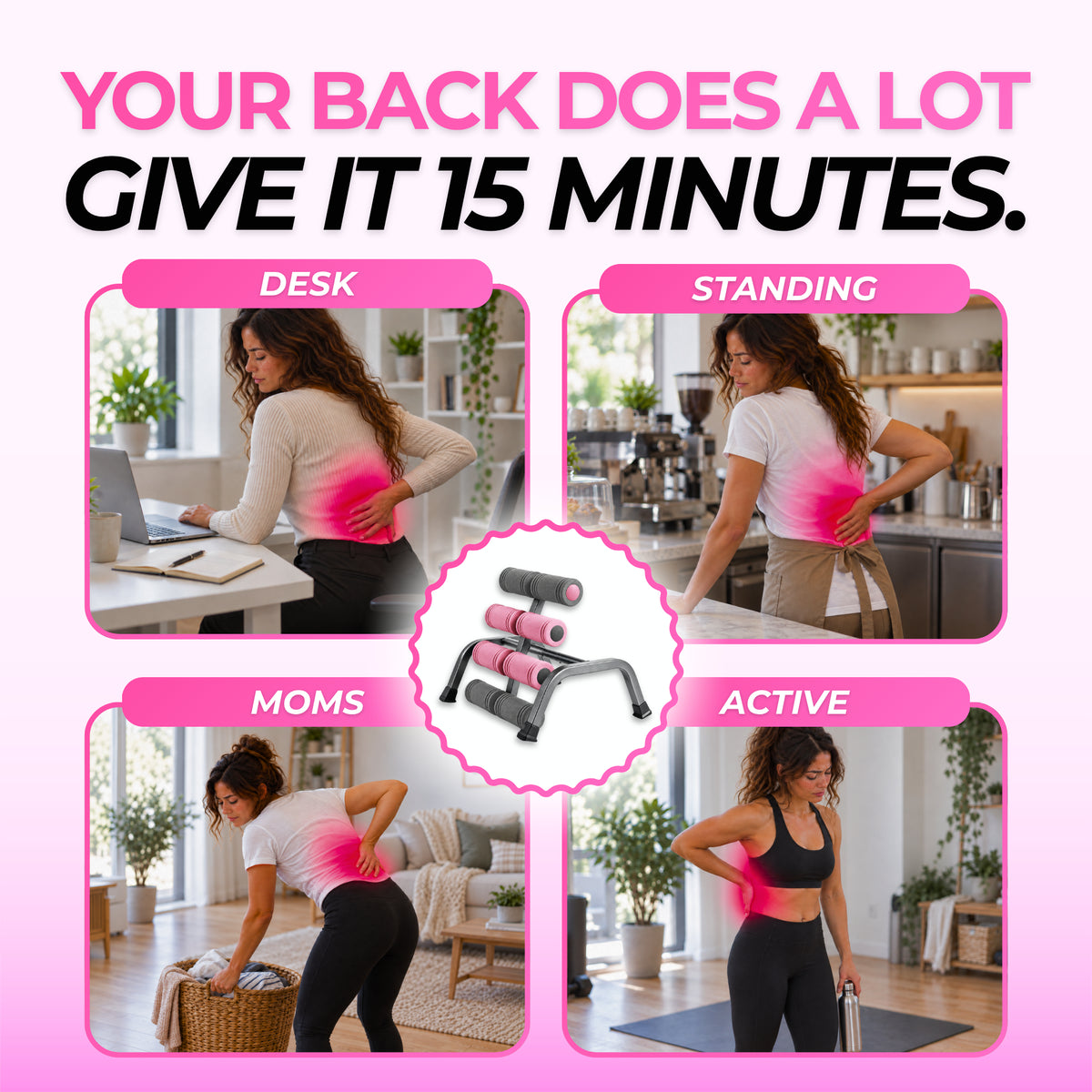 Back tight from desk work, standing, mom life or workouts? Give it 15 minutes on Stretch+