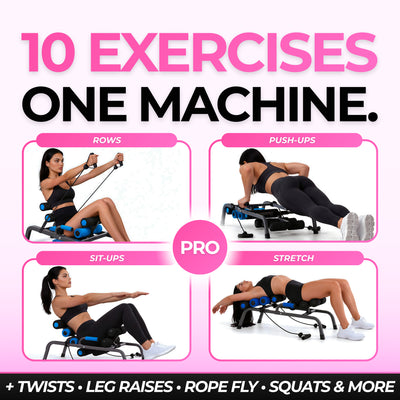 Stretch+ Pro: 10 exercises on one machine, including rows, push-ups, sit-ups and stretches